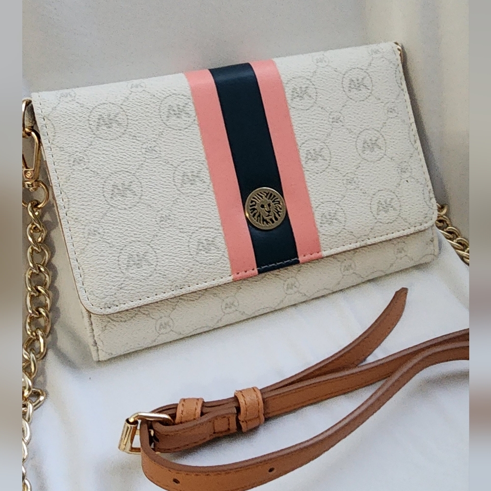 Anne Klein Cream and Pink Wristlet with Gold Chain